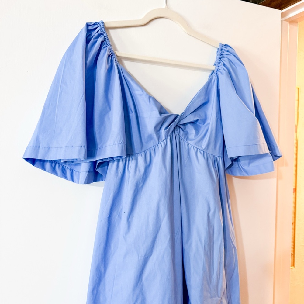 Abercrombie & Fitch Angel Sleeve Twist Front Midi Dress Blue Size Medium Petite - Picture 4 of 11